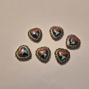 Vintage set of 6 sterling silver southwestern navajo heart button covers